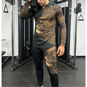 Ensemble de survêtement pour homme à imprimé lion, sweat-shirt à manches longues et demi-zip et pantalon de jogging, tenue décontractée d'automne, motif animalier, coupe classique - Product Image 5