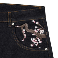 Jean baggy en denim brodé personnalisé pour homme, jean vintage noir délavé, pantalon baggy streetwear avec logo floral brodé