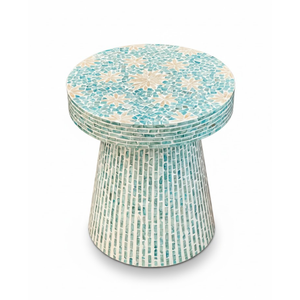 Elegante Mesa de Centro Redonda de Nácar Azul con Incrustaciones de Mosaico, Mesa Auxiliar de Tambor para Decoración de Muebles de Hotel o Villa - Product Image 3