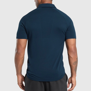 Men Solid Color Knitted Short Sleeve Polo Shirt Breathable Casual Golf Wear <b>Navy</b> Blue Bulk Custom Golf Polo Shirts - Product Image 3