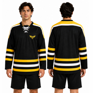 Custom Black Yellow Ice Hockey Jersey Lace Up Retro Team Hockey Uniform Sublimation Sportswear - Product Image 1