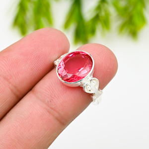 Pink <b>Quartz</b> 925 Silver Luxury Gemstone <b>Ring</b> for Party - Product Image 1
