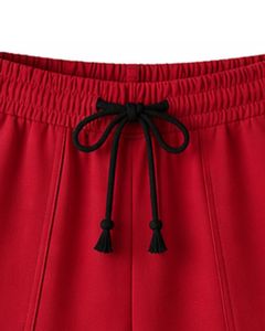 Red Women Lounge Set Black Contrast <b>Trim</b> Short Sleeve TShirt And Shorts Casual Two Piece Outfit Soft Breathable Cotton Blend Set - Product Image 4