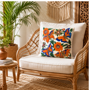 Premium Kashmiri Aari Embroidered Cushion Cover 16 Inch Cotton <b>Pillow</b> Cover Wool Thread Sustainable Accent Throw <b>Pillow</b> for <b>Sofa</b> - Product Image 5