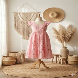 Vestido de Algodón Chanderi VASTRA COTTAGE con Bordado Floral, Mangas Cortas, Escote Único, Completamente Forrado, Cómodo para Fiestas - Product Image 1