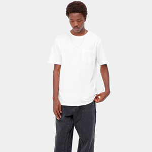 T-shirt en coton blanc pour homme, manches courtes, col rond, coupe classique, couleur unie, chemises décontractées en jersey avec poche sur le devant - Product Image 6