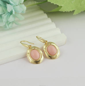 ต่างหูโอปอลสีชมพูธรรมชาติทรงไข่ทรงหลังเบี้ยสไตล์วินเทจต่างหูห้อยแบบคู่ - Product Image 2