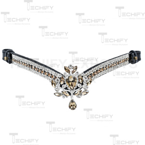 Fronture de Cheval de Luxe en Cristal avec Strass Transparents Champagne, en Cuir Premium, Confortable, Couleur et Taille Personnalisables - Product Image 5