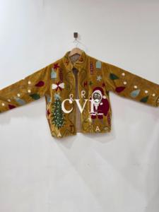 Hand Embroidered Velvet <b>Christmas</b> Santa Bomber <b>Jacket</b> Full Sleeve Zipper Closure Adult Winter <b>Jacket</b> - Product Image 3