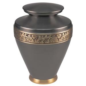 Urna Funeraria de Latón Cambria LU Estilo Americano, Capacidad de 200 Pulgadas Cúbicas, Acabado Gris Pizarra Digno, Banda Dorada Grabada a Mano, 1 Año de Garantía - Product Image 1
