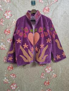 Elegant Purple <b>Velvet</b> Embroidered Suzani Jacket with Floral & Heart Pattern Full Sleeve Bohemian Folk Art <b>Women's</b> Winter <b>Coat</b> - Product Image 1