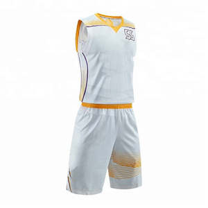 Ensemble de maillots de basket-ball sublimés personnalisés, blanc et jaune, col en V, sans manches, uniforme à séchage rapide, pour hommes adultes, toutes saisons - Product Image 1