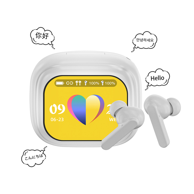 144 Language AI Translator TWS Earbuds Wireless with Touch-Screen & Noise Cancelling Colorful IPS Display