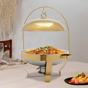 Elegante Calentador de Comida Tipo Buffet de Acero Inoxidable Chapado en Oro con Tapa para Catering, Hoteles, Banquetes, Restaurantes y Hogares - Product Image 4
