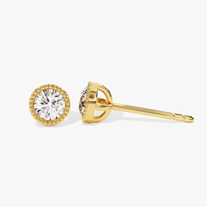 Pendientes de Oro Amarillo de 10K con Diamantes Cultivados en Laboratorio Certificados por IGI, Engaste Milgrain, Corte Clásico, Minimalista, Elegante, para Boda - Product Image 1