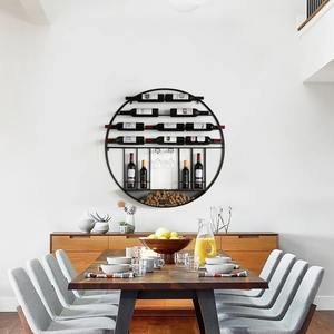 Moderno Estante de Vino Circular de Metal Industrial para Montar en la Pared con Soporte para Copas y Almacenamiento de Corchos - Product Image 6