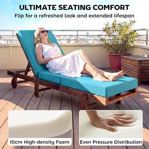Cuscino per Chaise Longue da Esterno Blu 53x183 cm, Spessore 10 cm con Lacci per Uso su Patio - Product Image 4