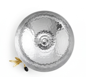 Moderno Tazón Metálico con Diseño de Rama de Olivo, Hecho a Mano, Acabado Pulido en Plata y Oro, para Servir Comida, Decoración de Comedor y Sala de Estar - Product Image 3