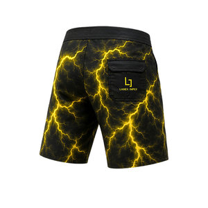 <b>Men's</b> Quick Dry Board Shorts Yellow Lightning Storm Print 4 Way Stretch Surf Swim <b>Trunks</b> Custom Beach Boardshorts Water Sports - Product Image 3