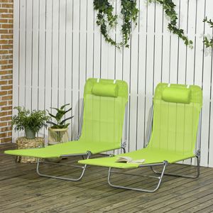 Juego de 2 Tumbonas Plegables para Piscina y Playa, Sillas Reclinables con Asiento de Malla Transpirable y Reposacabezas para Tomar el Sol - Product Image 2