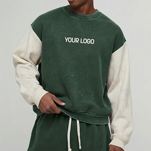 Sweat-shirts d'hiver pour hommes à col rond personnalisés, effet délavé à l'acide, avec appliqué, 100% Coton, grammage lourd 350 g/m², coupe oversize, logo brodé, teint uni - Product Image 1