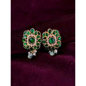 Boucles d'oreilles créoles Kundan en argent 92.5 à la mode Boucles d'oreilles créoles Kundan en argent 92.5 - Product Image 1