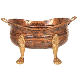 Maceta de cobre vintage con patas de latón y asas, maceta de metal antigua, maceta tradicional india de cobre para decoración. - Product Image 1