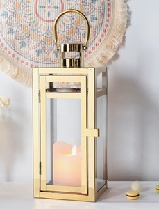 Modern Polished Gold Metal Candle Lantern Glass Panels Side Opening Door Hanging Votive <b>Tea</b> <b>Light</b> <b>Holder</b> for Luxury Home Decor - Product Image 2