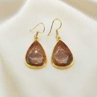 Boucles d'oreilles en agate marocaine de qualité supérieure, forme goutte, en argent 925 plaqué or rose et or jaune, faites à la main, bijoux bohèmes en pierres précieuses pour elle et lui