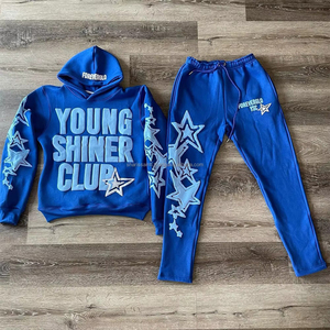 Acid Washed Flare Tracksuit Distressed Embroidery Stacked <b>Pants</b> Flared Sweatpants and Hoodie Sets Tracksuit for Men Custom Sweat - Product Image 4
