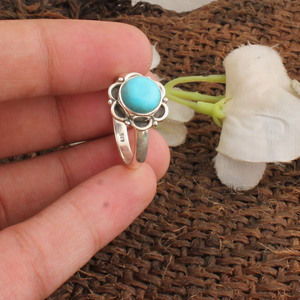 Natural Round <b>Turquoise</b> <b>Ring</b> 925 Sterling Silver Blue Stone Cabochon <b>Ring</b> Wholesale Genuine <b>Turquoise</b> Jewelry for Women Boho - Product Image 1