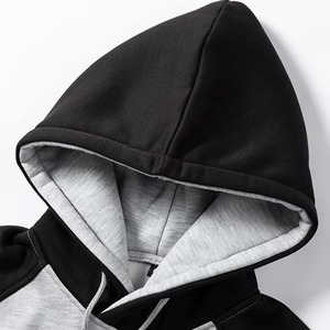 Custom <b>Men</b> Raglan Pullover Hoodie Grey <b>Black</b> Varsity Stripe Contrast Sleeve Baseball Fleece Oversized Hoodies Sweatshirt Raglan - Product Image 2
