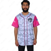 Maillots de baseball formels roses personnalisés avec logo brodé, bordure rose, rayures fines, coupe ample, respirant, grande taille pour hommes