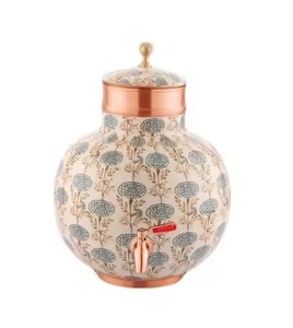 Luxury Enamel Printed Copper Water <b>Dispenser</b> Artistic Water Storage Vessel with Tap Suitable for Home Kitchen Use - Product Image 1