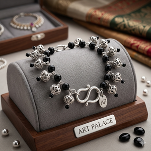 Women's Elegant Dainty Charm <b>Bracelet</b> with Silver Beads and Black Onyx <b>Gemstone</b>-Perfect Gift - Product Image 1