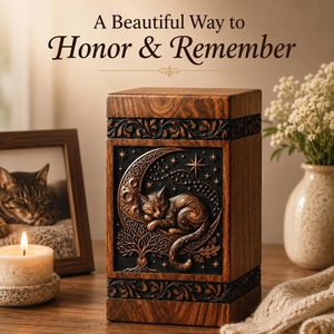 Hand-Carved Walnut <b>Cat</b> <b>Urn</b>-American Style Celestial Moon Stars Design Durable Eco-Friendly Cremation <b>Urn</b> 220 Cubic Inch Capacity - Product Image 5