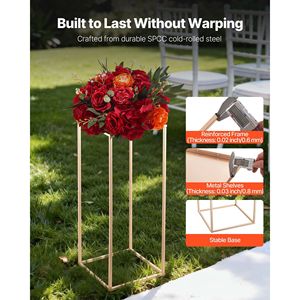 Set di 10 Colonne Decorative per Fiori da Matrimonio, 60 cm di Larghezza, in Metallo Laminato Dorato, Supporti Rettangolari per Composizioni Floreali - Product Image 3