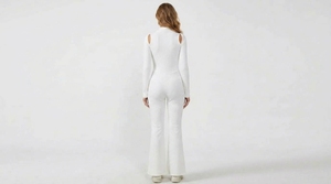 Combinaison une pièce pour femme, mode, manches longues, jambes évasées, extensible, confortable, vêtements décontractés - Product Image 4