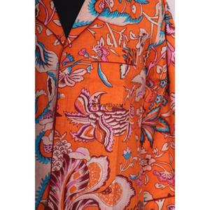 Vestido Midi Formal/de Noche para Mujer, Transpirable, Ecológico, 100% Algodón, Estampado Floral Hecho a Mano, Manga 3/4, Cuello en V, con Botones - Product Image 3