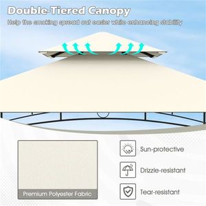 Gazebo Moderno Beige 2,4 x 1,5 x 2,5 m per Barbecue da Esterno con 2 Ripiani, Tenda Impermeabile con Cerniera per Cortile, Villa, Parco, in Alluminio - Product Image 3
