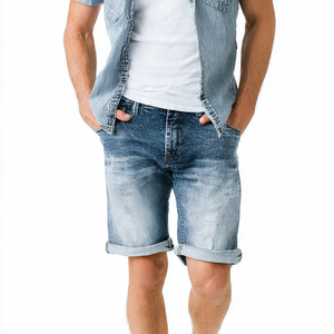Shorts en jean pour hommes, style streetwear, coupe ample, taille haute à boutons, pour l'été et le printemps - Product Image 4