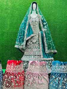 Majestuoso esplendor nupcial 10 exquisitos diseños Farsi Sharara Full Heavy Flare lujoso terciopelo Dupattas vestido indio adultos - Product Image 3