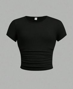เสื้อยืดครอปสีเขียวมะกอก ทรงเข้ารูป ผ้าถักผสมสแปนเด็กซ์/ไนลอน แขนสั้น คอกลม แต่งริบบิ้น สไตล์ลำลอง สำหรับฤดูร้อน - Product Image 2