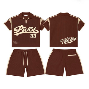 Conjunto de Camiseta y Pantalones Cortos de Algodón Grueso de 250 GSM, Color Rosa, Estilo Urbano, Estampado Gráfico, Logotipo Personalizado, 2 Piezas - Product Image 6