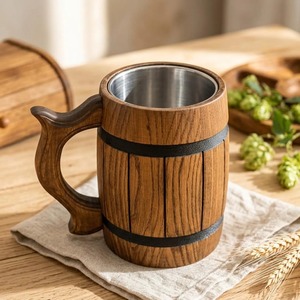 Vaso de chupito de madera y acero inoxidable estilo vintage - Apto para lavavajillas y ecológico para fiestas - Product Image 1