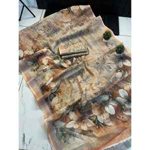 DISEÑADOR LINO SEDA TEJIDO ZARI TRABAJO SAREE CON BLUSA SIN COSTAR CHIKU - Product Image 1