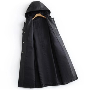 Men's Long Hooded PU Leather Trench Coat With <b>Belt</b> And Zipper Pockets Autumn Winter Moto Biker Style - Product Image 2
