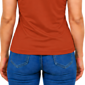 Polo sans manches orange rouille pour femme, coupe ajustée, col à patch, pour l'équitation et l'entraînement, personnalisable, vente en gros - Product Image 6