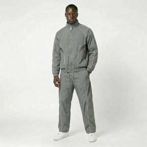 Conjunto Deportivo de 2 Piezas con Ribete en Contraste, Chaqueta con Cierre y Pantalones Deportivos Holgados, Estilo Retro Urbano - Product Image 3