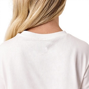 T-shirt court blanc à col rond et manches courtes pour femme, coupe ajustée, décontracté, en jersey, pour le printemps et l'été - Product Image 5